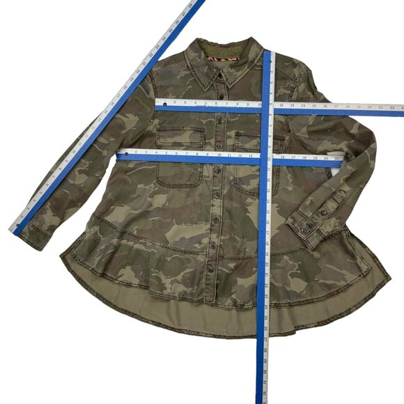 Anthropologie Montana Camo Buttondown Blouse 4P Petite Green Long Sleeve Fall - Picture 5 of 12